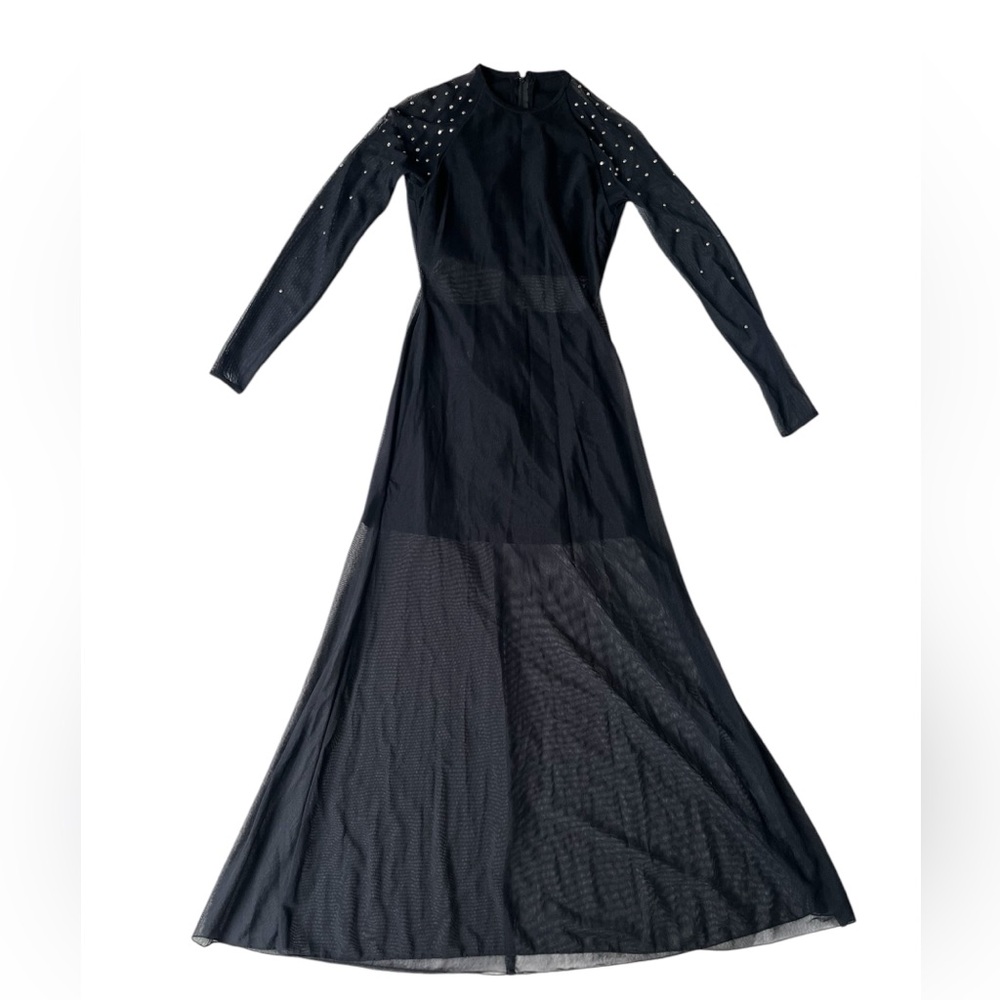 VINTAGE 90S CACHE BLACK MESH LONG SLEEVE DRESS GOWN SIZE SMALL WHIMSIGOTH WITCHY